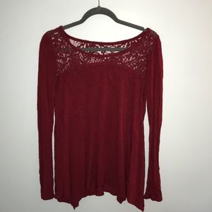 Lace red flowy blouse